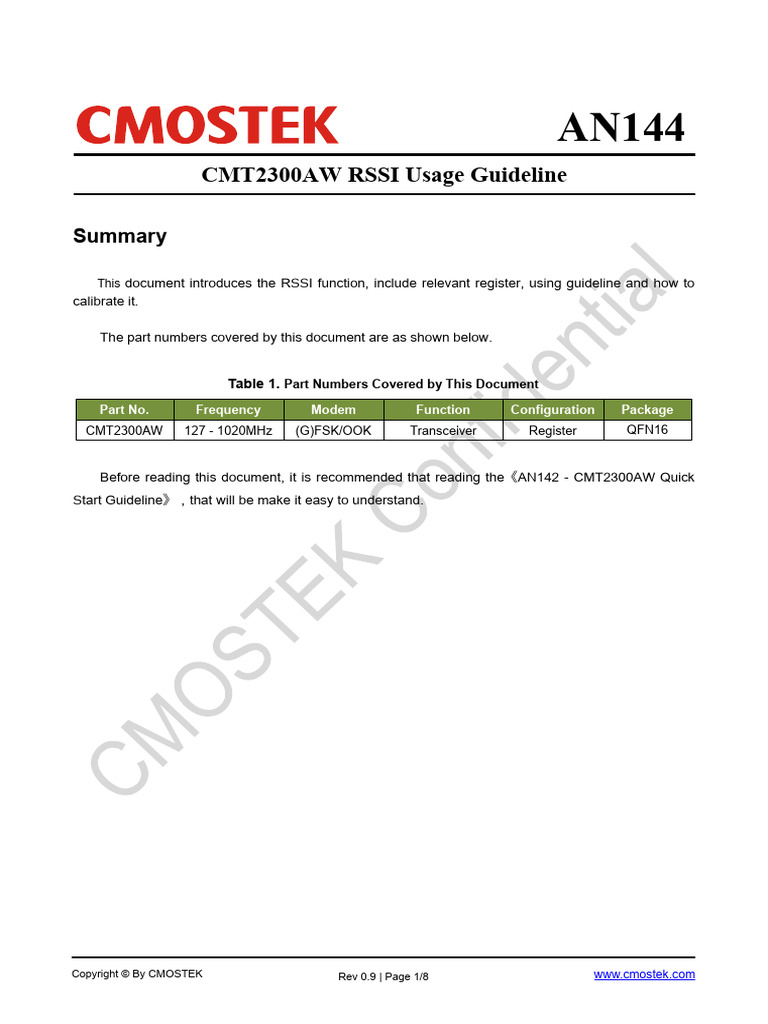 AN144-CMT2300AW RSSI Usage Guideline EN V0.9 1695630757 | PDF | Analog ...