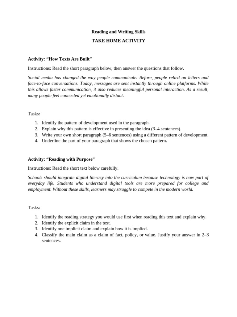 Reading and Writing Skills | PDF