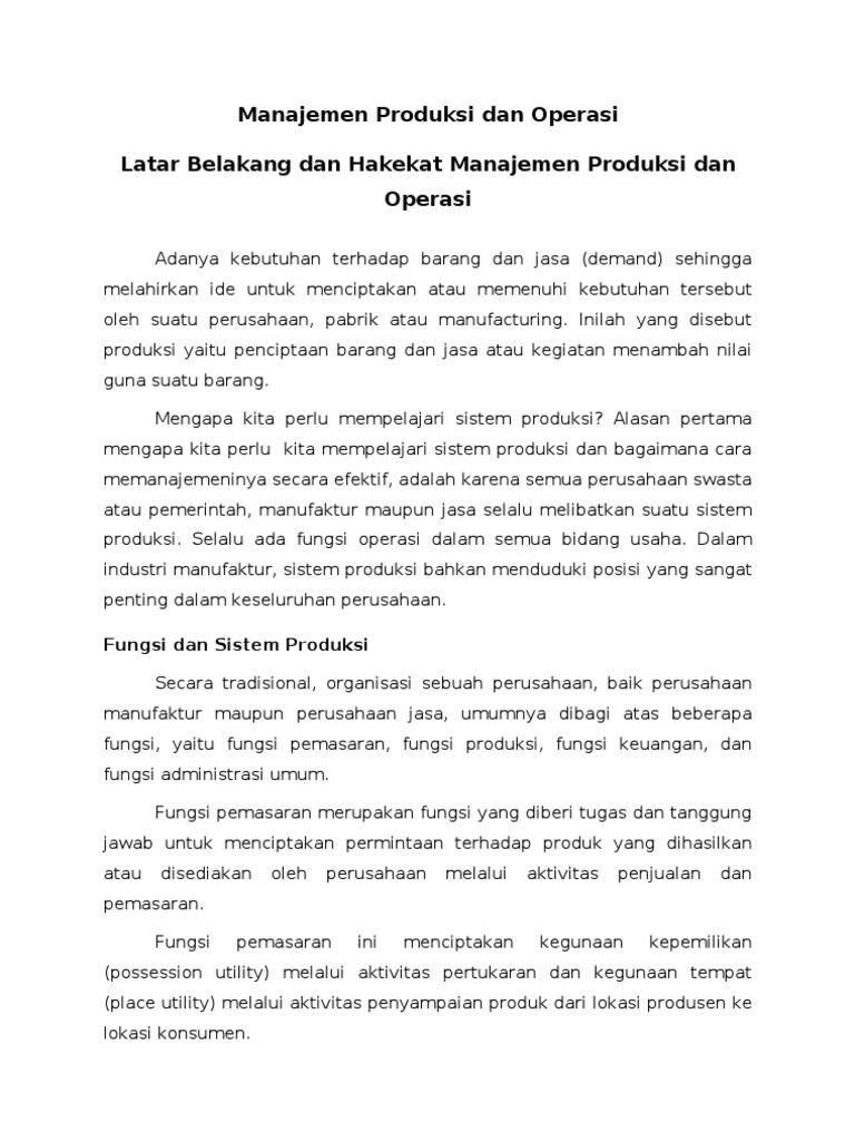 Manajemen Produksi Dan Operasi