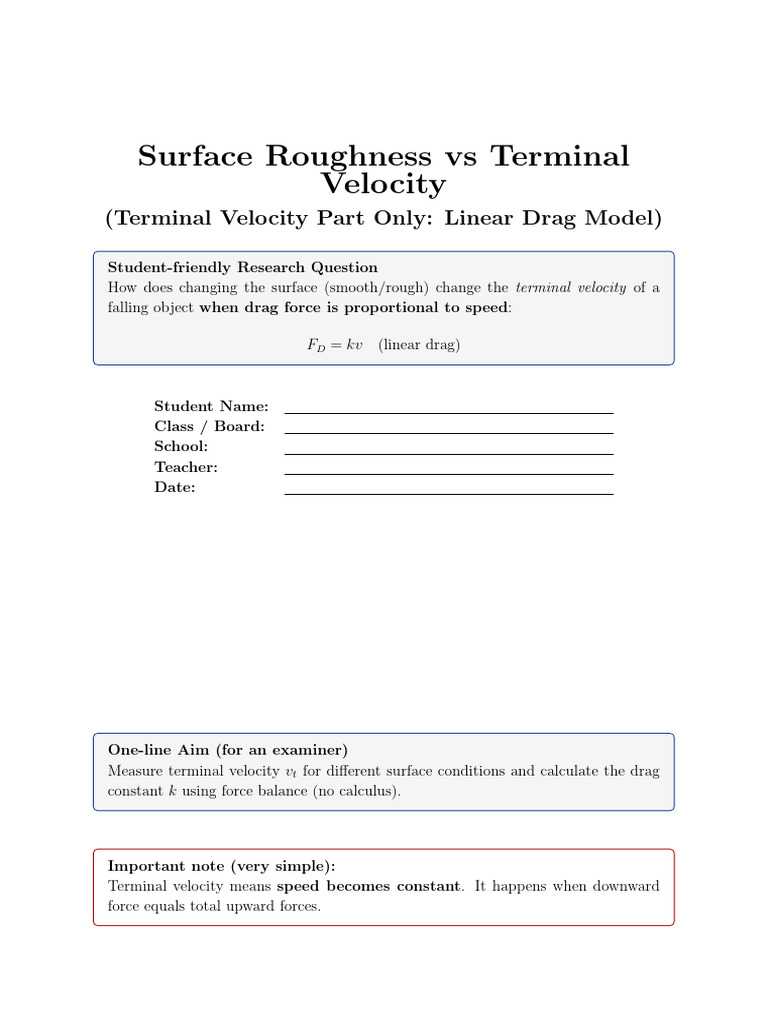Surface Roughness Vs Terminal Velocity 2 Without Cal | PDF | Drag ...