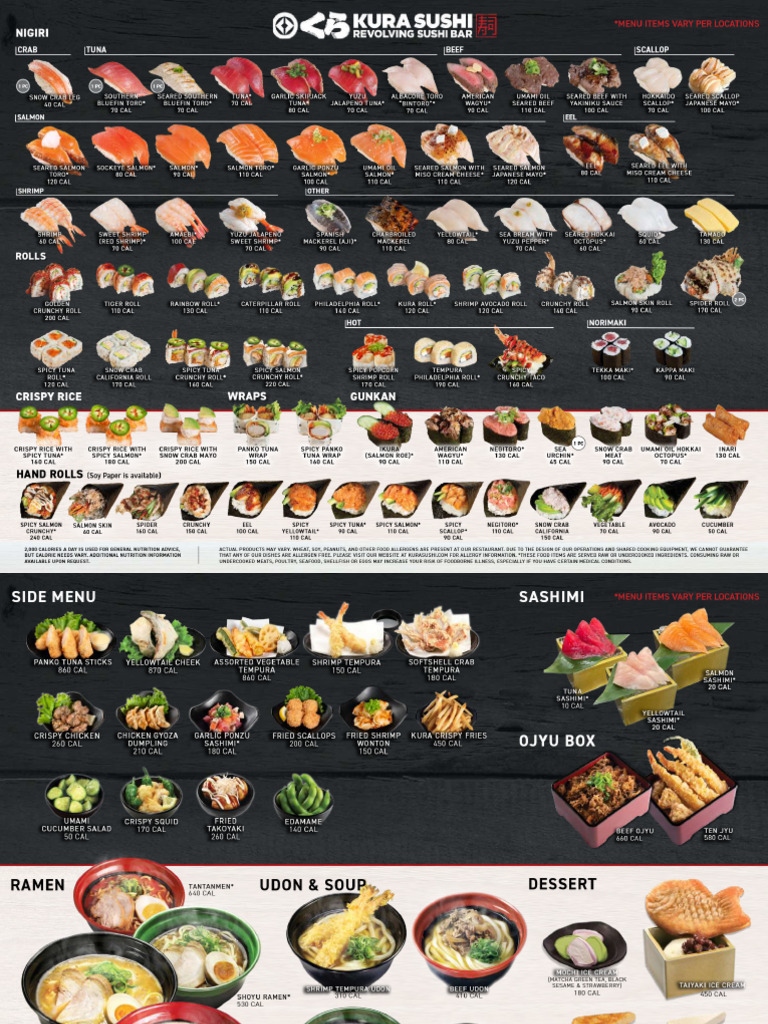 Kura Revolving Sushi Bar Menu 2025 | PDF