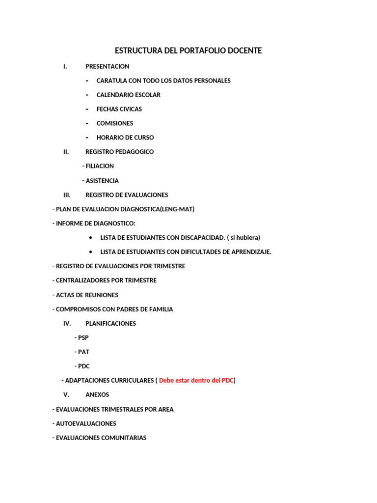 Estructura Del Portafolio Docente | PDF