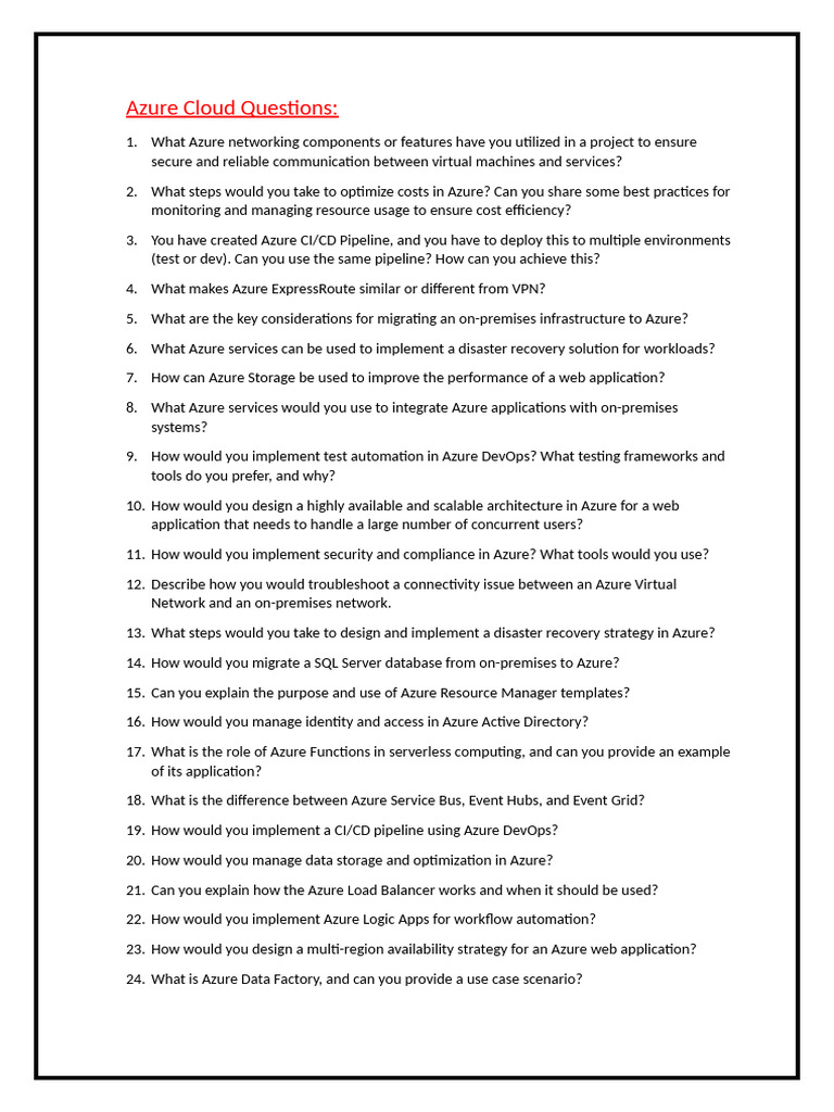 Azure Cloud Questions For Screening | PDF | Microsoft Azure | Cloud ...