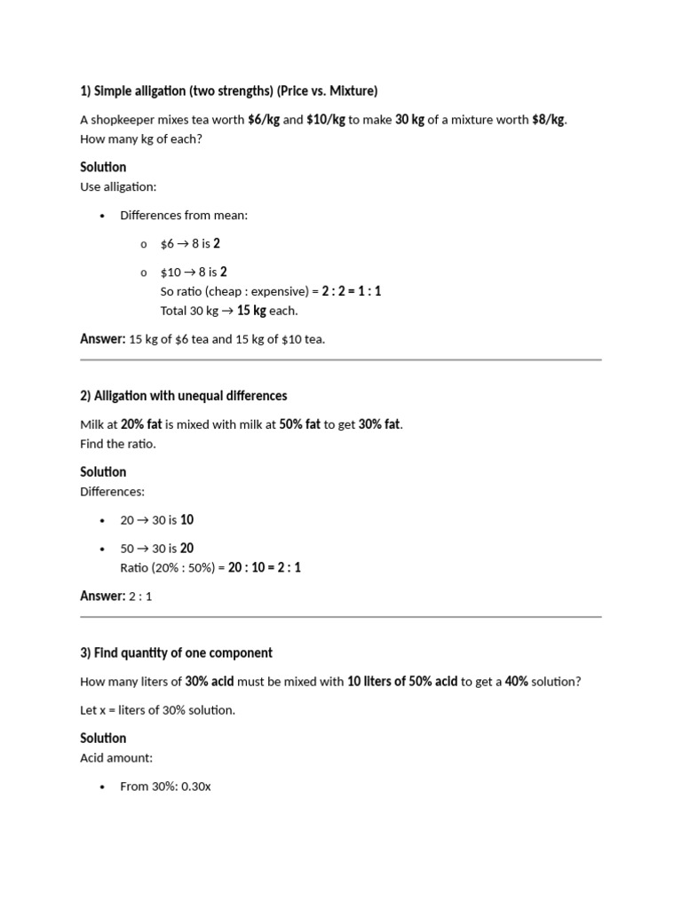 Math - Mixture & Alligation | PDF | Concentration
