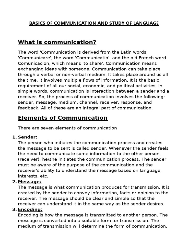 Basics of Communication and Study of Language - 103602 | PDF ...