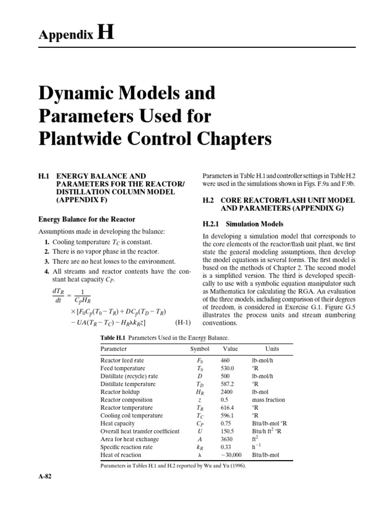 Seeborg Textbook AppendixH Dynamic Models and Parameters Used For ...
