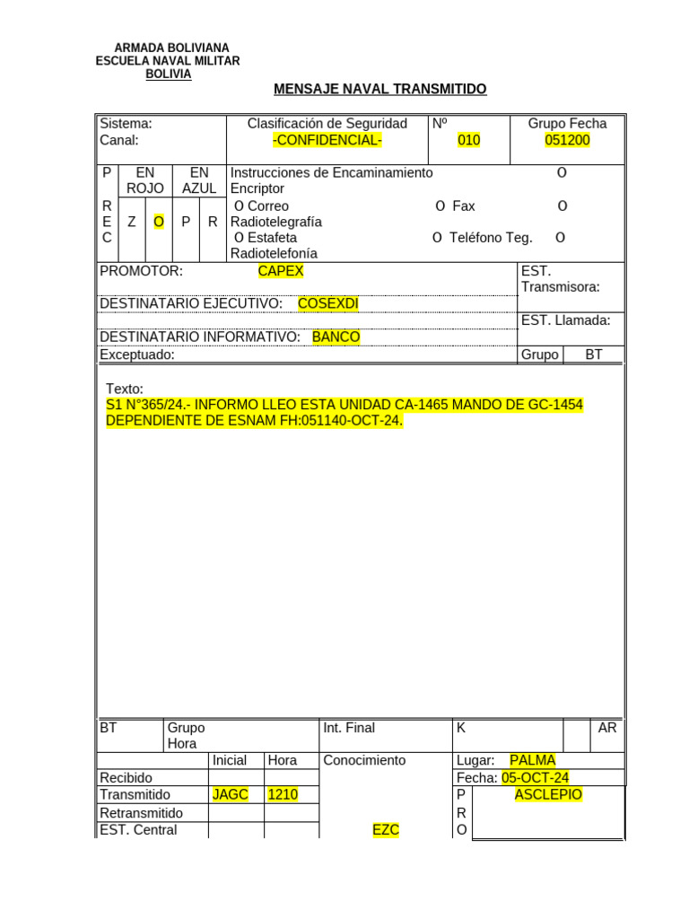 Formato Mensaje Naval Transmitido | PDF