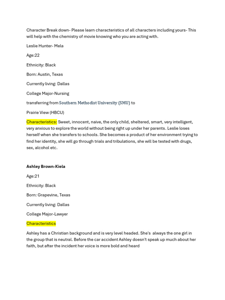 Character BreakDown | PDF