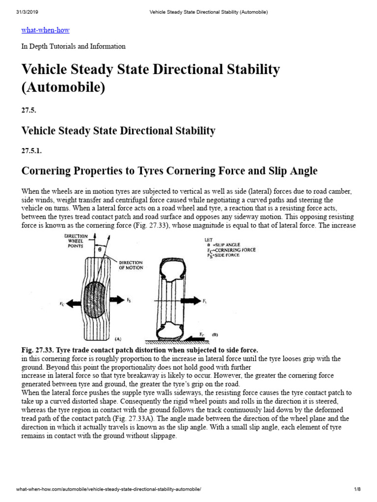 Vehicle Steady State Directional Stability (Automobile) | PDF | Vehicle ...