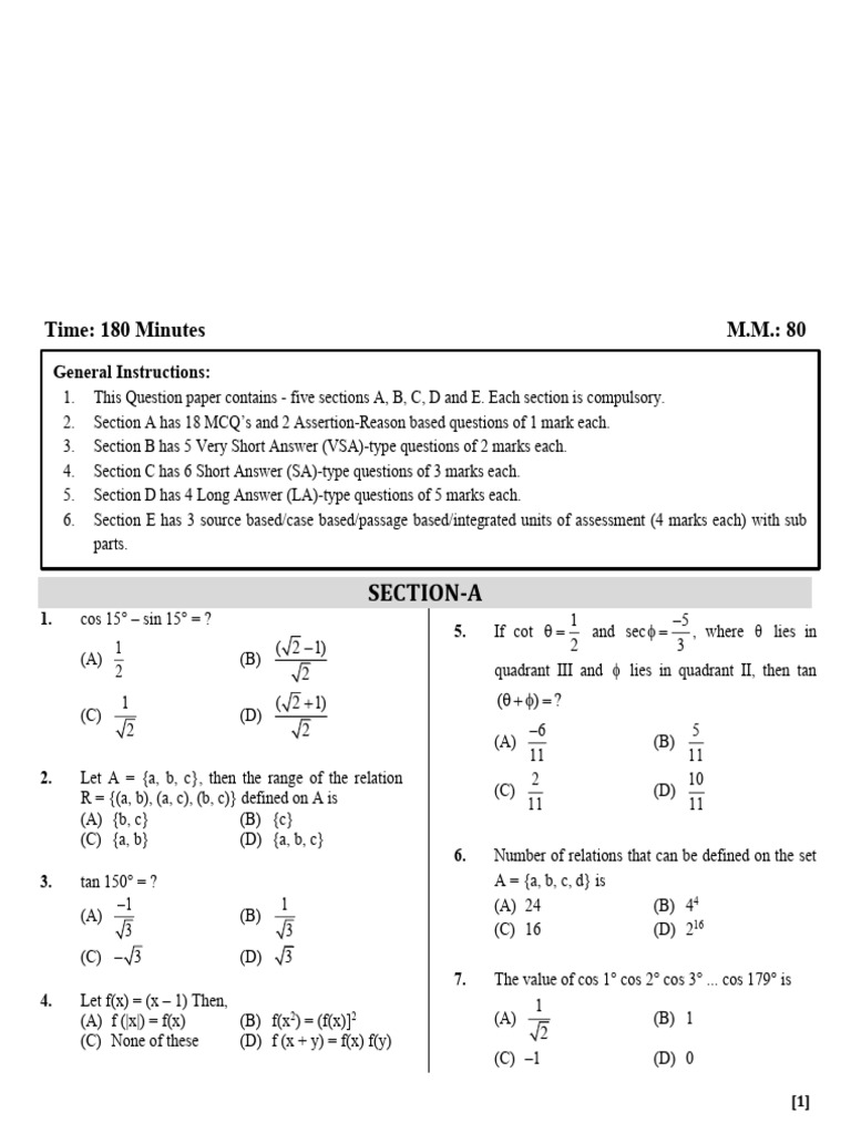 11th Math Sample Paper - 1 | PDF | Analytic Geometry | Mathematical ...