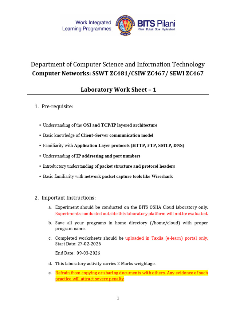 Computer Networks Labsheet-1 | PDF | Domain Name System | Port ...
