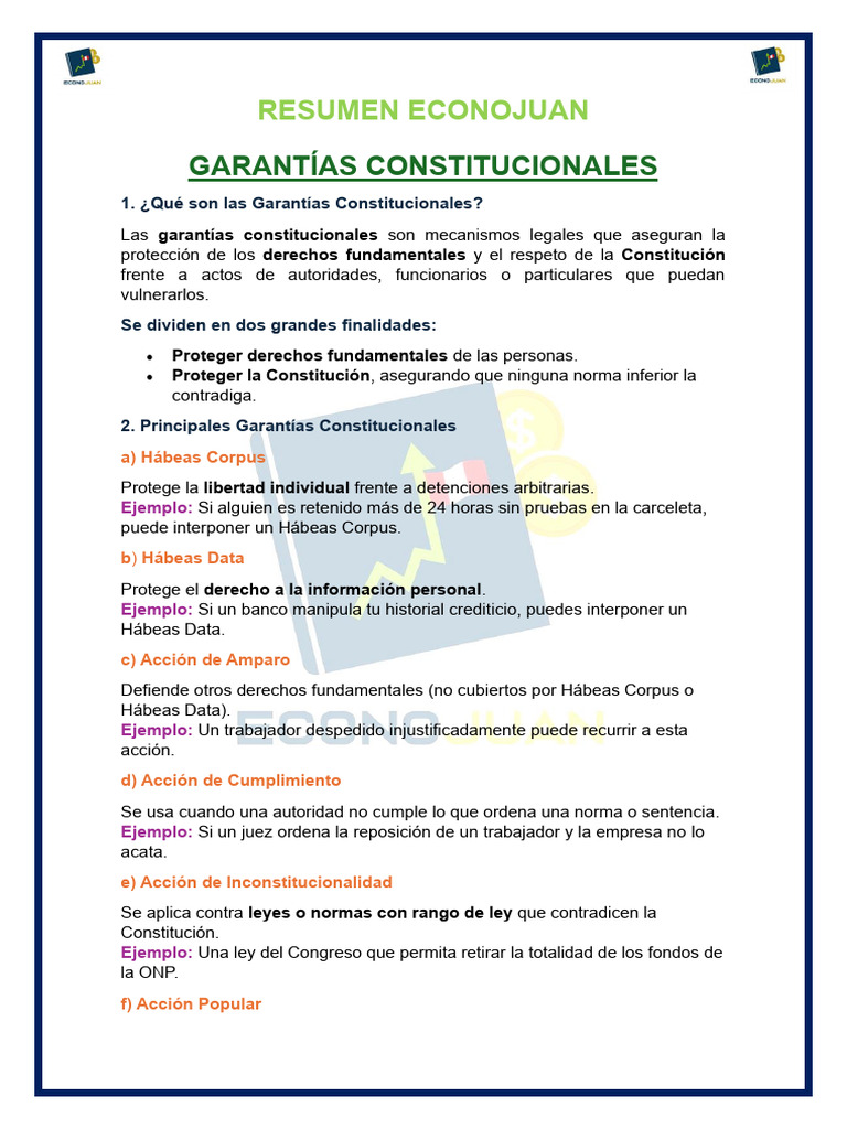 Garantías Constitucionales | PDF | Habeas corpus | Derecho Constitucional