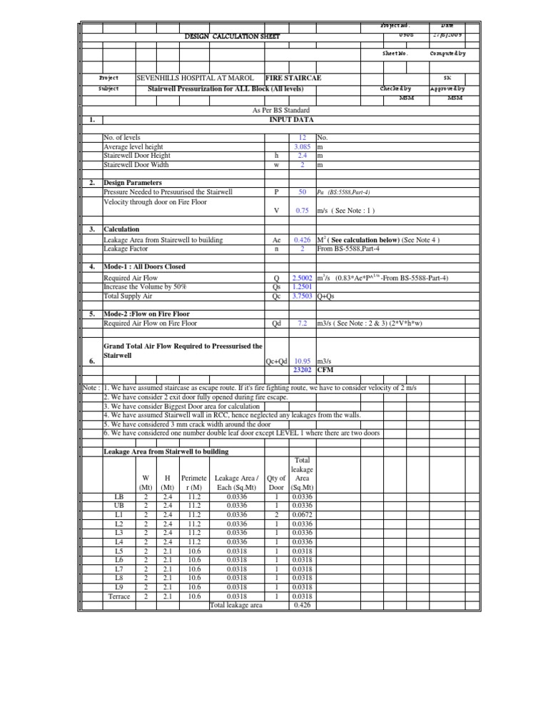 Stairwell Pressurization Design Calculations | PDF | Stairs | Building ...