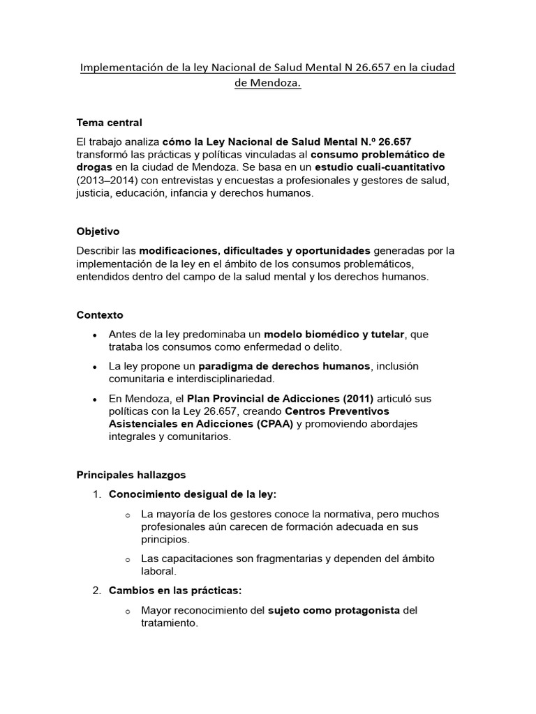 Implementaci-n de La Ley Nacional de Salud Mental N 26657 | PDF | Salud ...