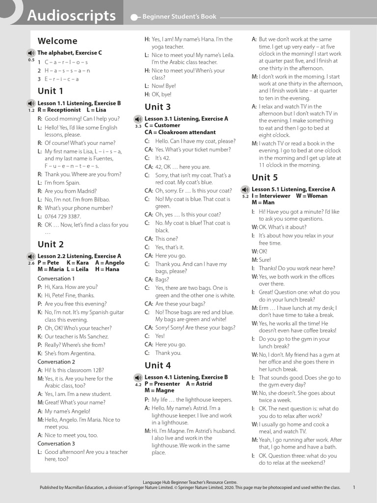 LH Beginner Student's Book Audioscripts | PDF