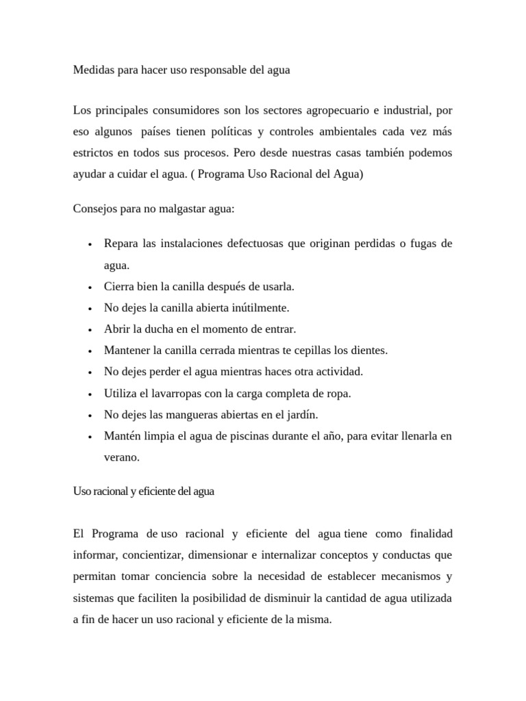 Medidas para Hacer Uso Responsable Del Agua | PDF | Agua | Entorno natural