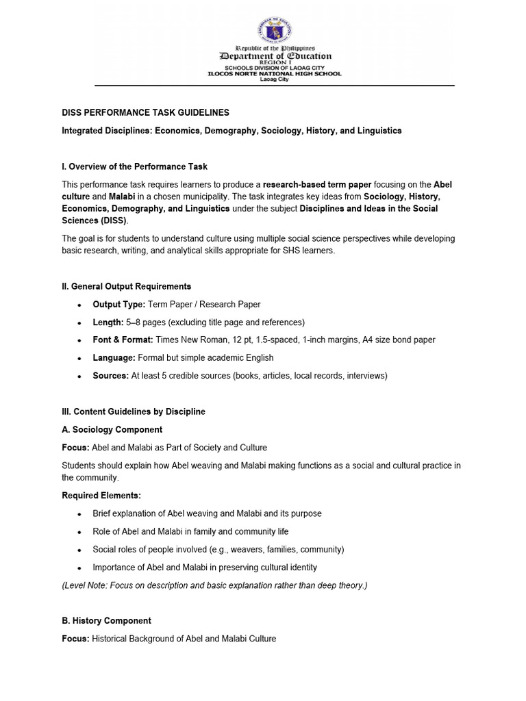 DISS PERFORMANCE TASK GUIDELINESxx | PDF | Sociology | Economics