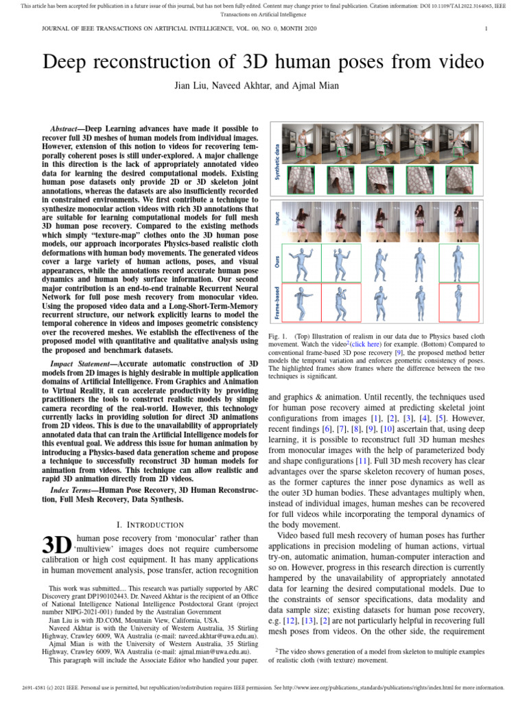 Deep Reconstruction of 3D Human Poses From Video | PDF | 3 D Computer ...
