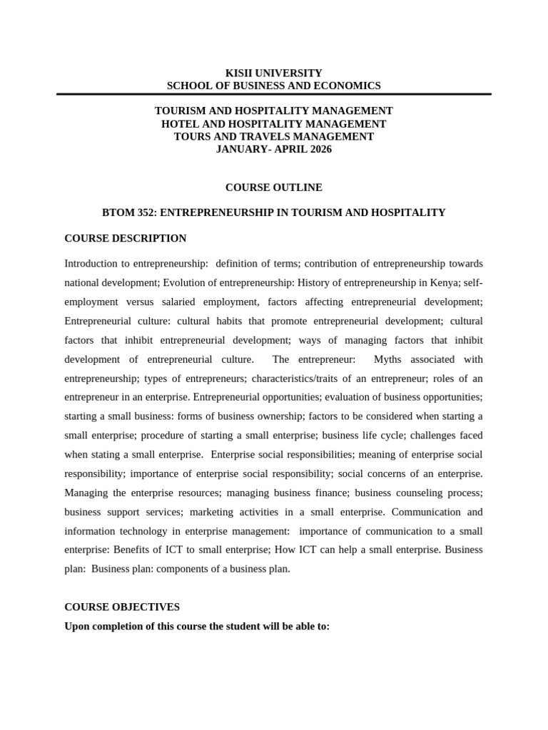 KISII UNIVERSITY Peter Hospitality | PDF | Entrepreneurship | Economies
