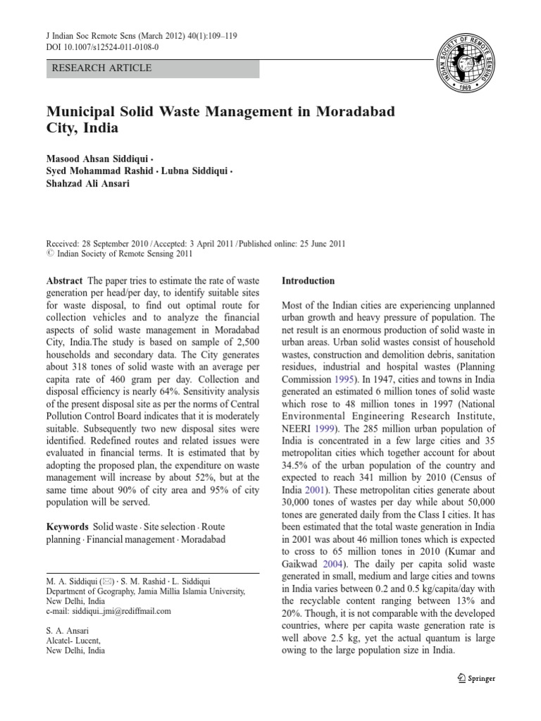 Municipal Solid Waste Management in Moradabad City, India | PDF | Waste ...