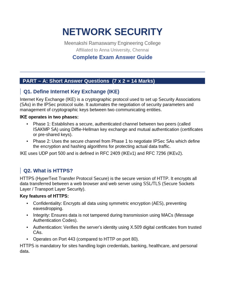 Network Security Exam Answers | PDF | Transport Layer Security | Radius