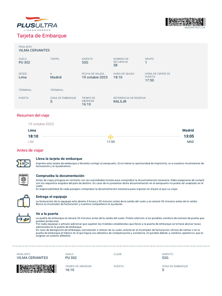 Boarding Pass Plus Ultra | PDF | Pasajero | Aviación