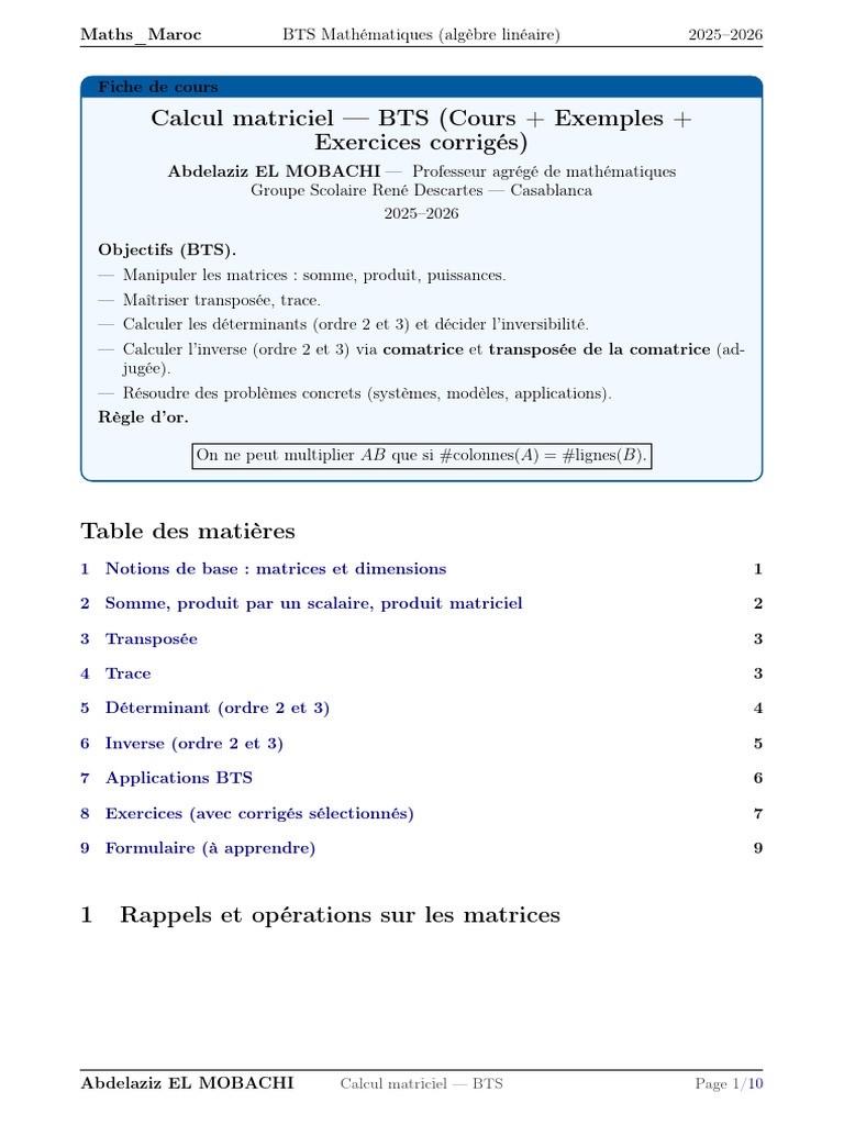 Calmat | PDF | Matrice (Mathématiques) | Déterminant