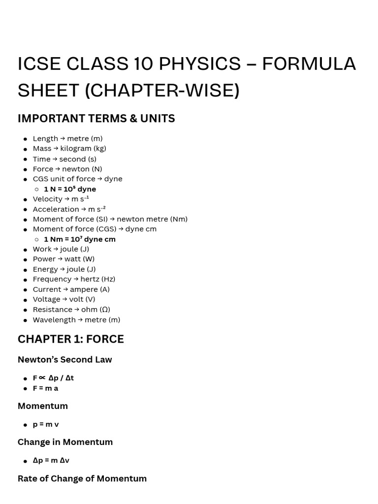 Physics Imp Formula Chart | PDF | Lever | Force
