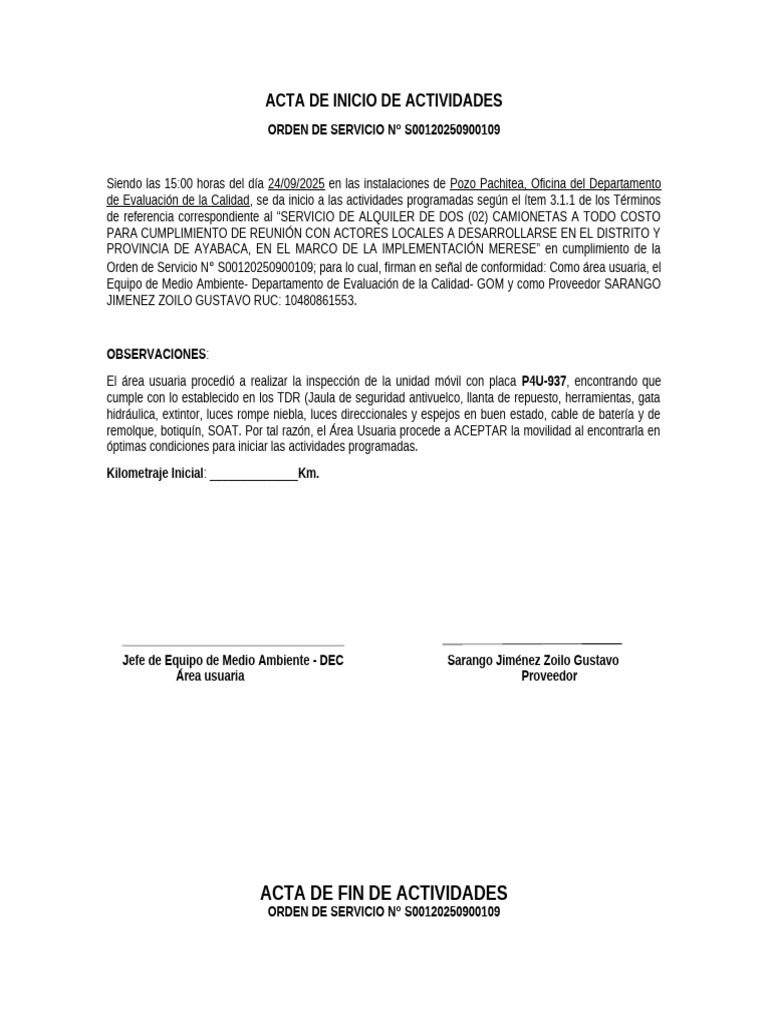Acta de Inicio de Actividades | PDF