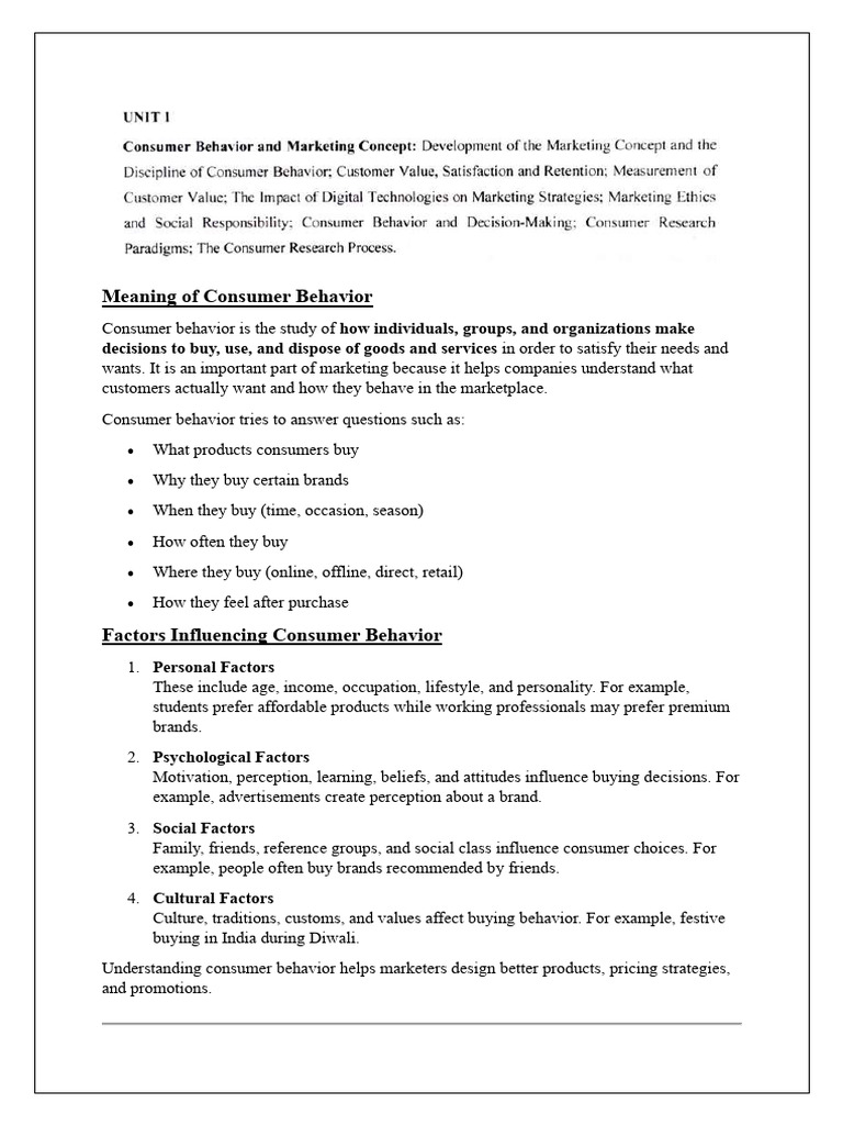 UNIT I (Consumer Behaviour) | PDF | Consumer Behaviour | Marketing