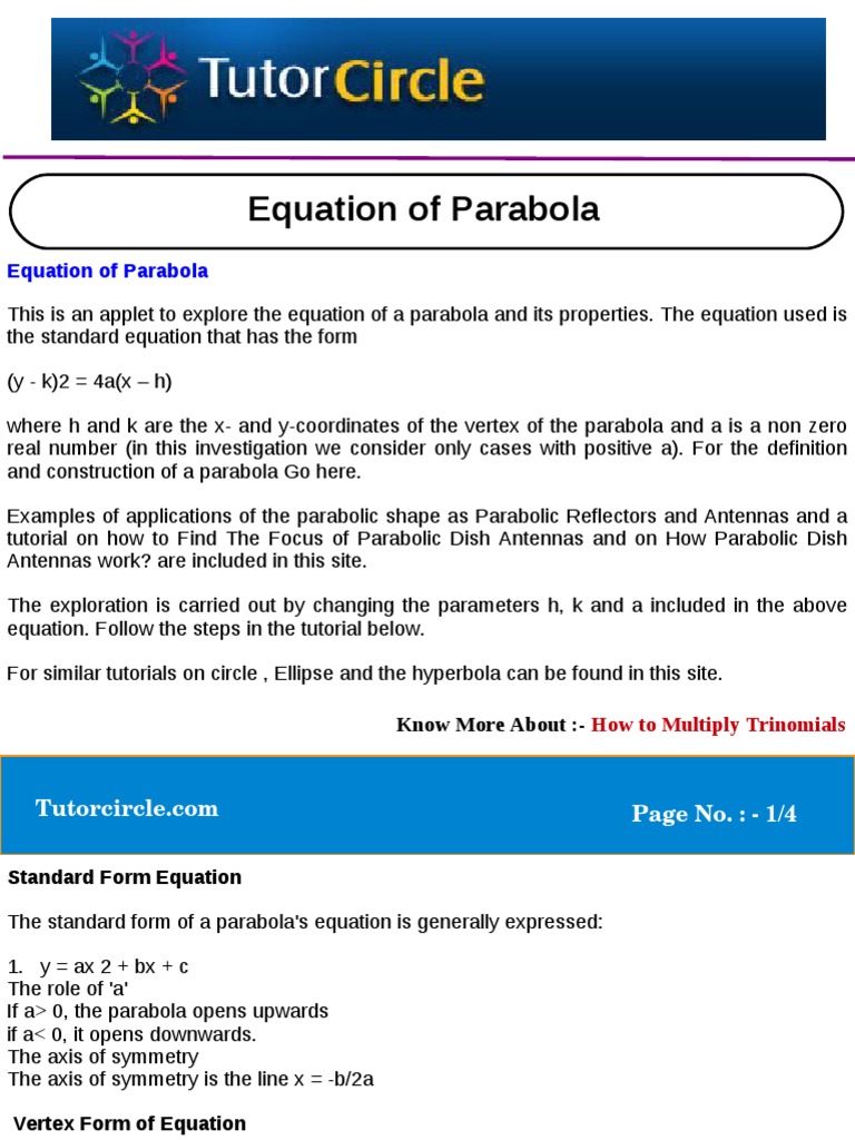 Equation of Parabola | Geometry | Physics & Mathematics | Free 30-day