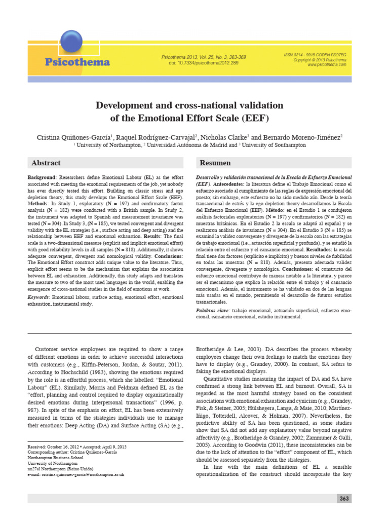 Development and Cross-National Validation of The Emotional Effort Scale ...