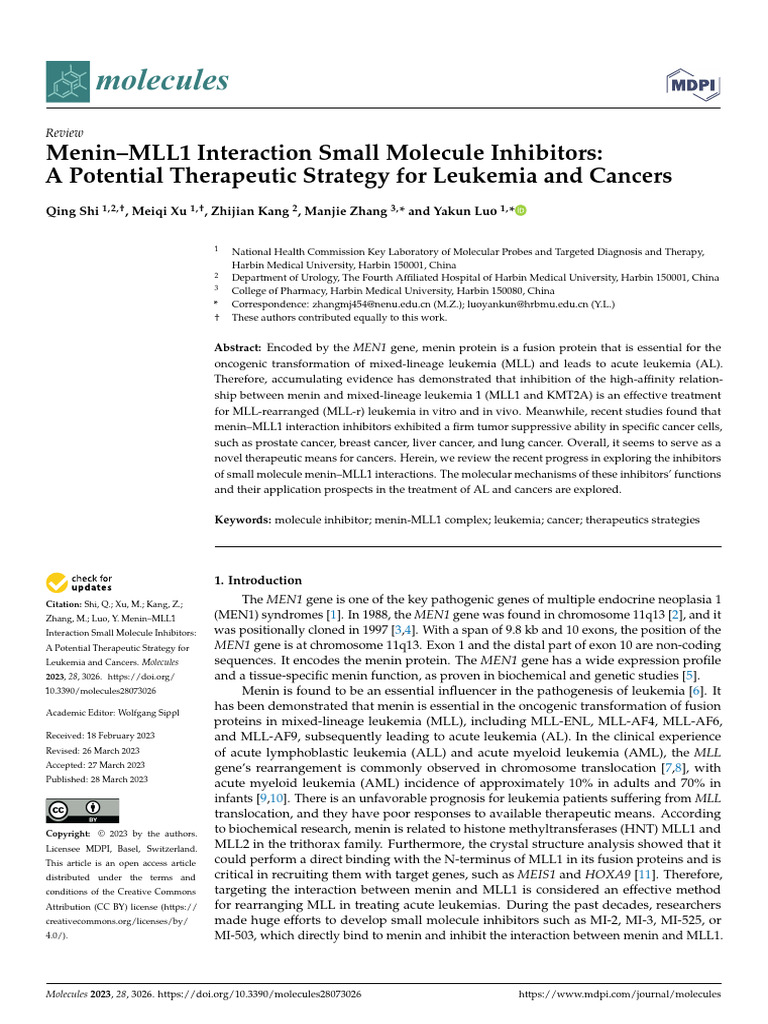 2023-Menin-MLL1 Interaction Small Molecule Inhibitors | PDF | Enzyme ...