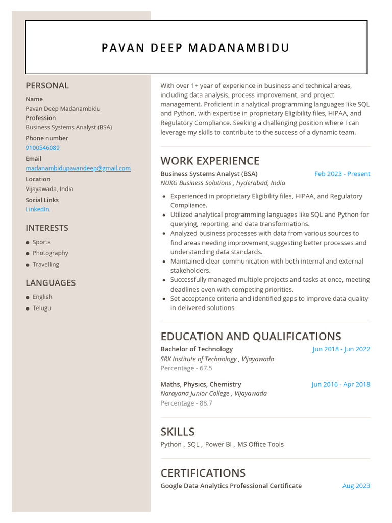 Pavan Deep Resume Analytics | PDF | Sql | Information Retrieval