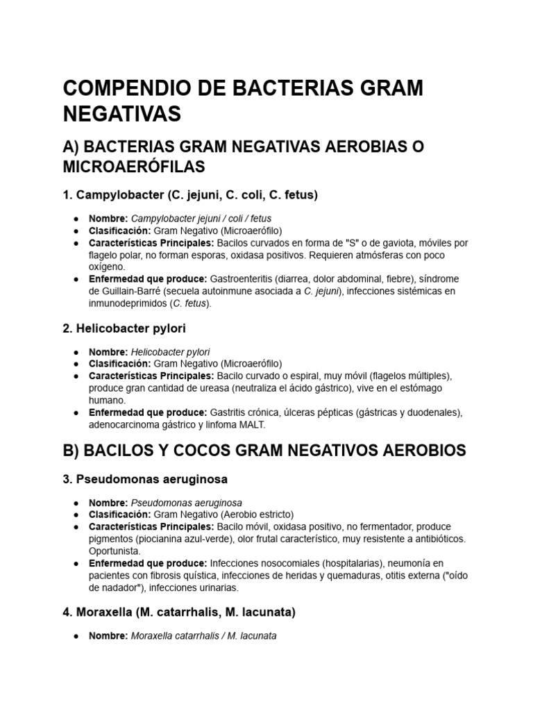 Compendio de Bacterias | PDF | Bacterias Gram-negativo | Escherichia coli