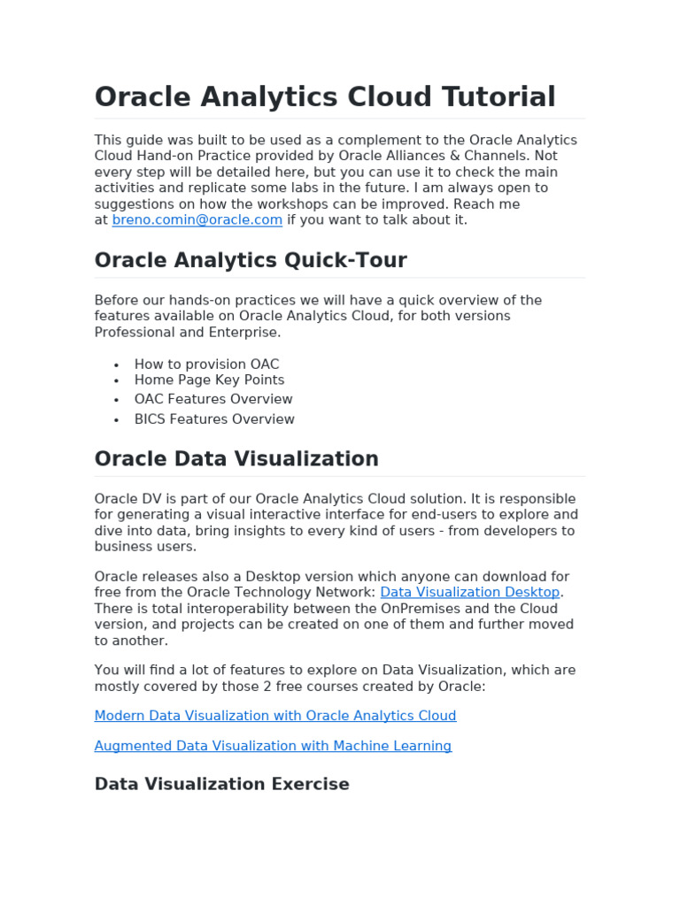 Oracle Analytics Cloud Tutorial | PDF | Databases | Machine Learning