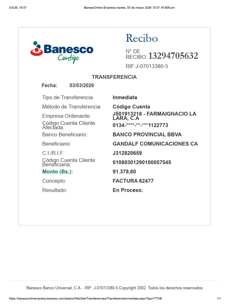 0105 - For - Gandalf Comunicaciones - Fsil - Fact 62477 - Banl | PDF