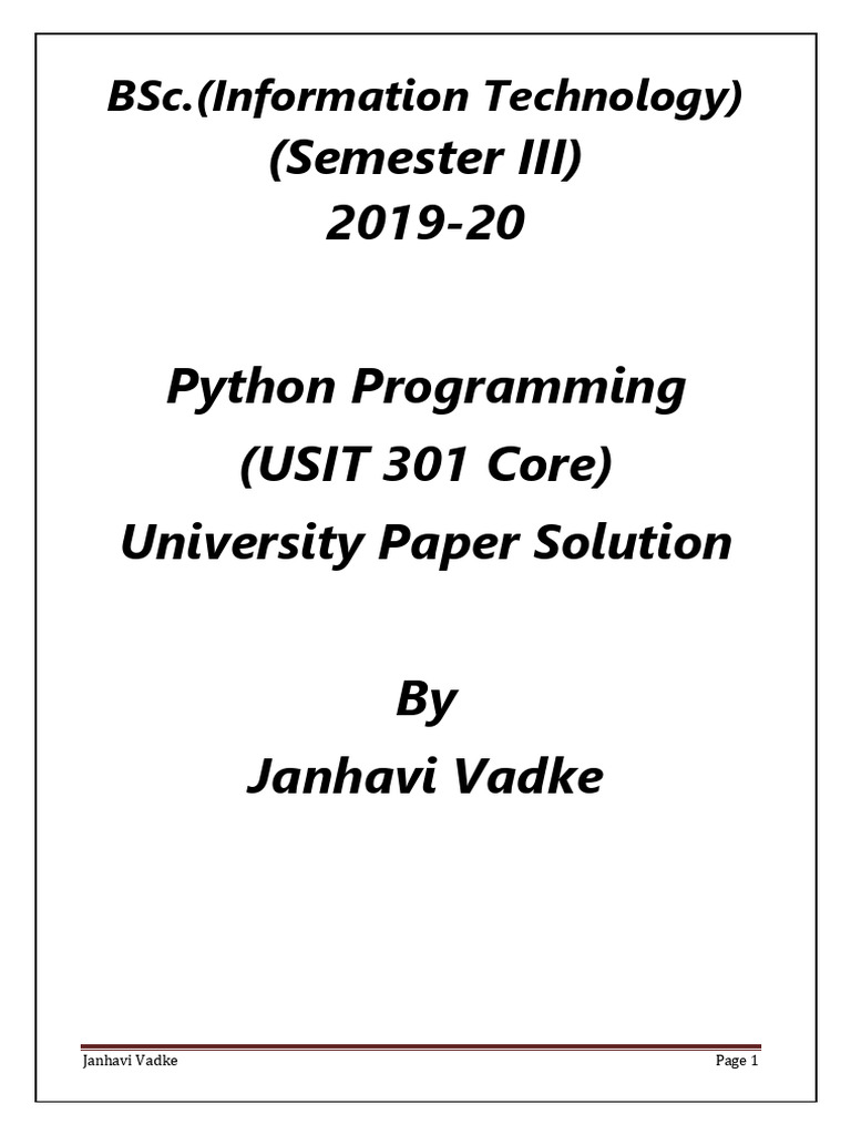 Python Paper Solution April 2019 ATKT | PDF | Bracket | Data Type