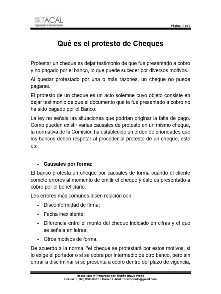 Qué Es El Protesto de Cheques | PDF | Cheque