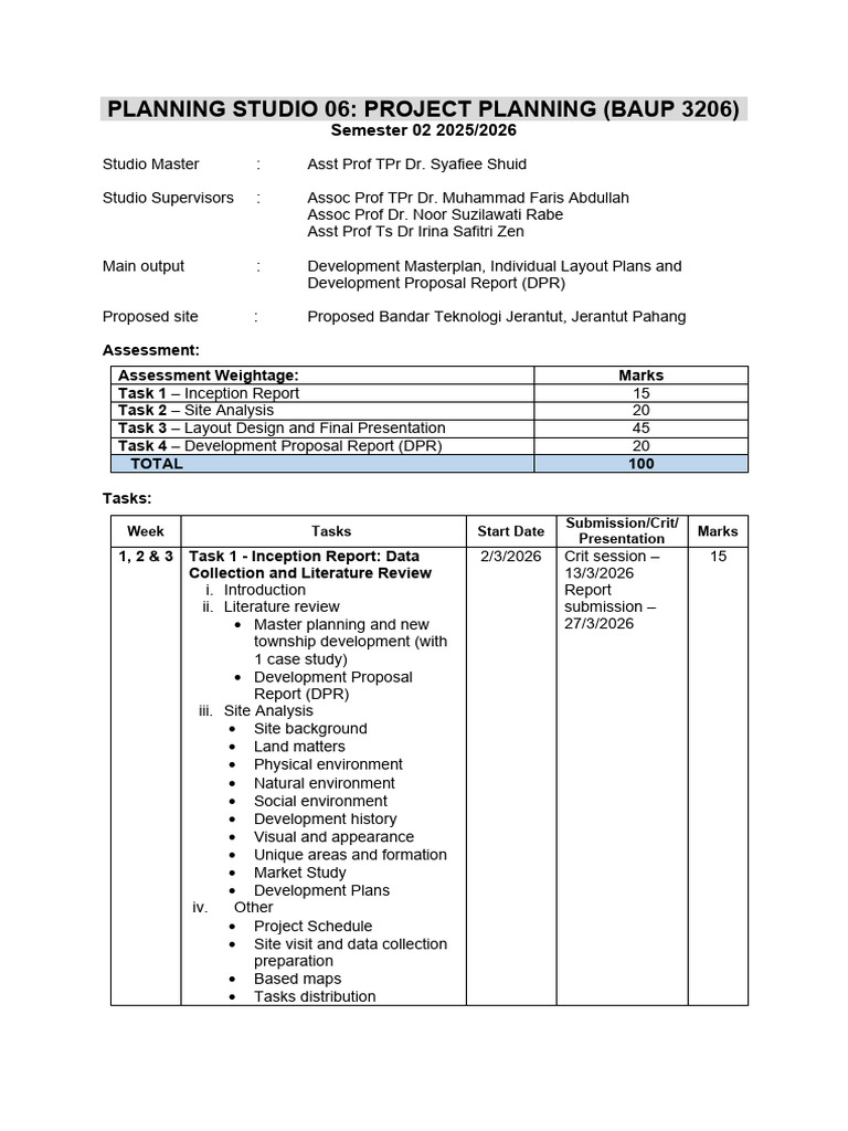 Planning Studio 06 Project Brief Sem 2 2025 2026 | PDF