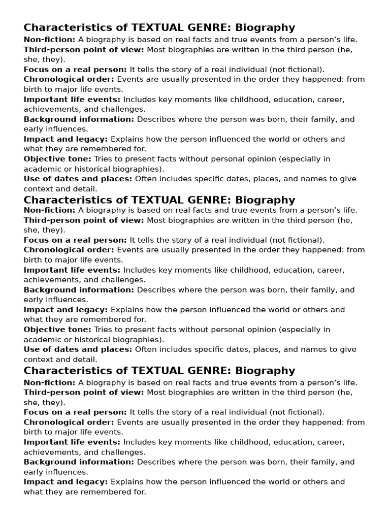 Characteristics of A Biography | PDF | Biography | Non Fiction