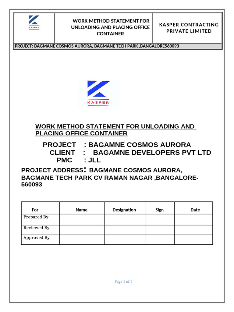 1-Work Method Statement | PDF | Crane (Machine)