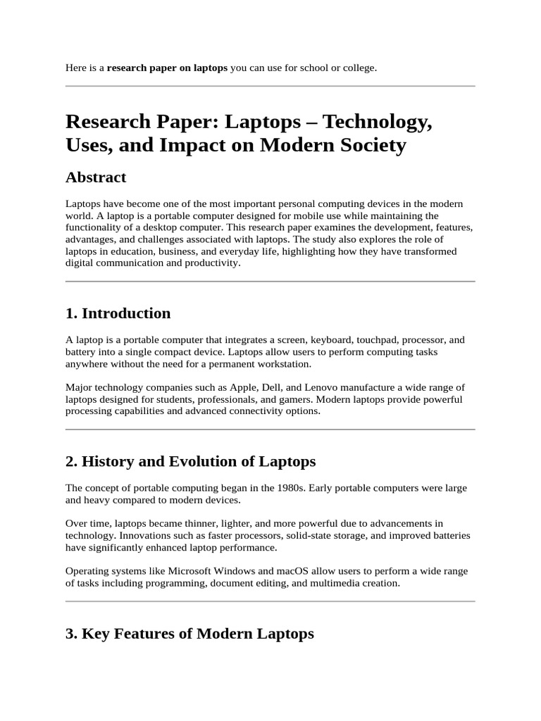 Reseach Paper On Laptops | PDF | Laptop | Computing