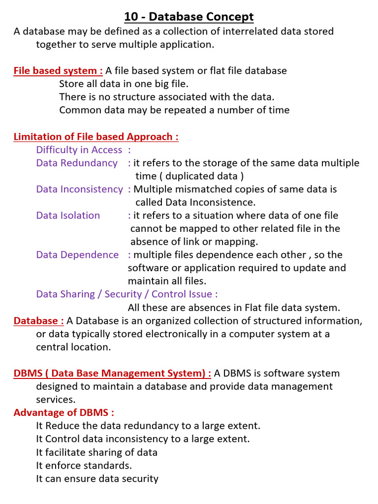 Class 10-DataBase Concept | PDF | Databases | Relational Model