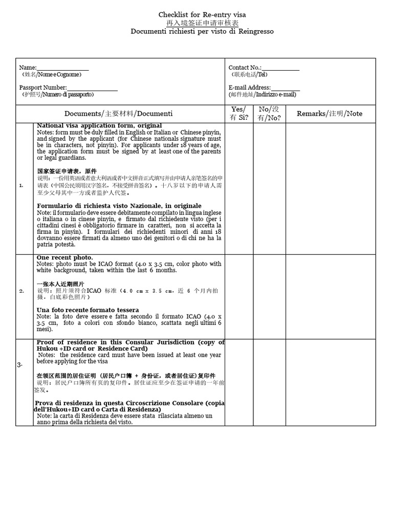 Checklist Re Entry Visa 2025 | PDF