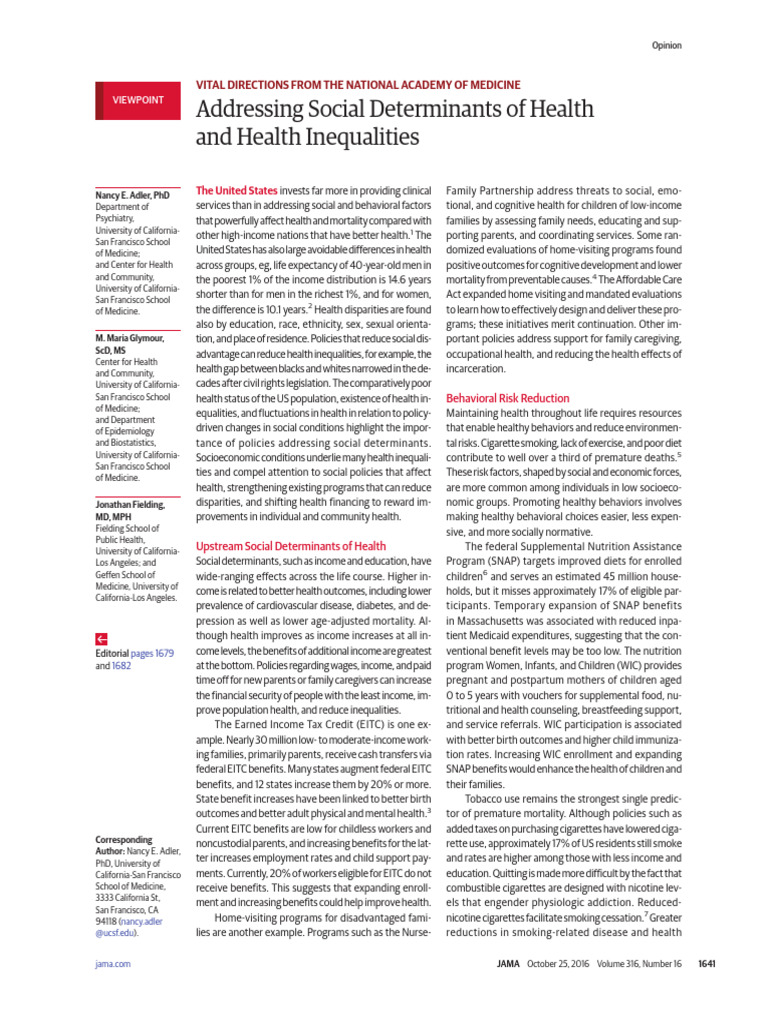 Addressing Social Determinants of Health and Health Inequalities-1 ...