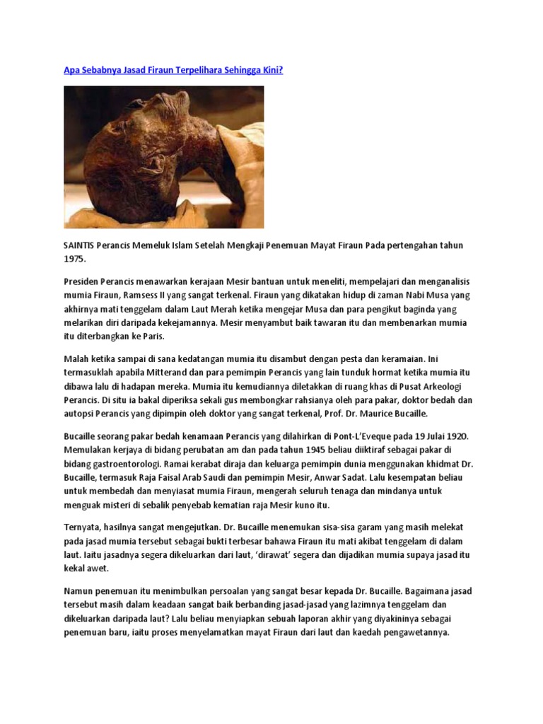 Apa Sebabnya Jasad Firaun Terpelihara Sehingga Kini Pdf