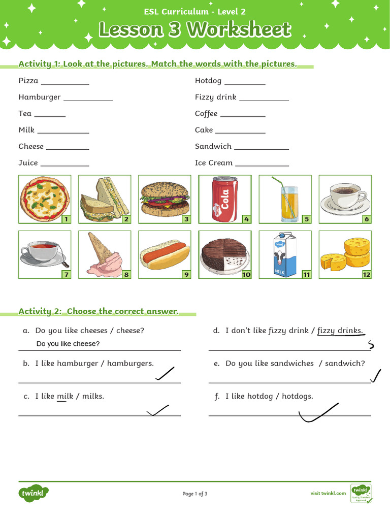 t 1680091348 Esl Curriculum for Beginners Level 2 Lesson 3 Worksheet ...