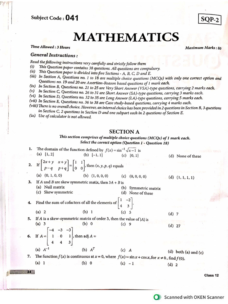 Grade 12 SQP - 2 (2025-26) | PDF