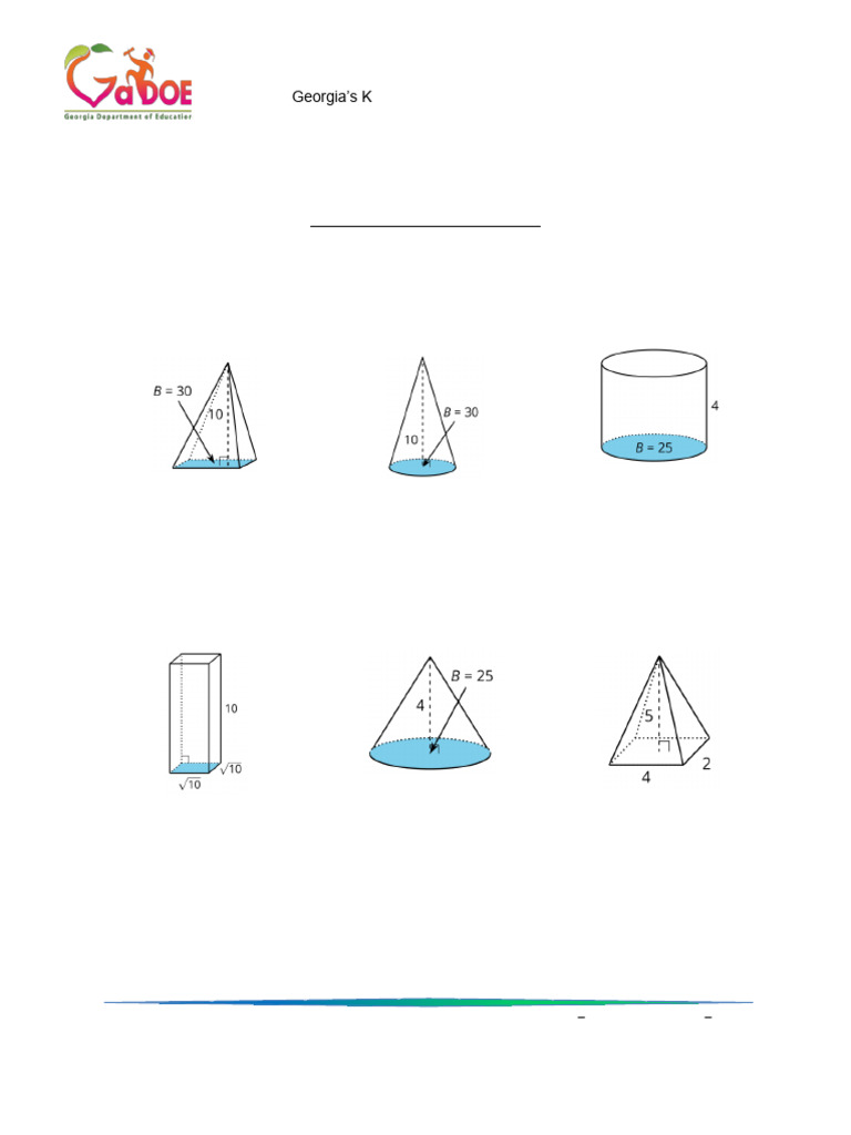 Volume of Pyramids and Cones Student Geometry CC Unit 7 1 | PDF